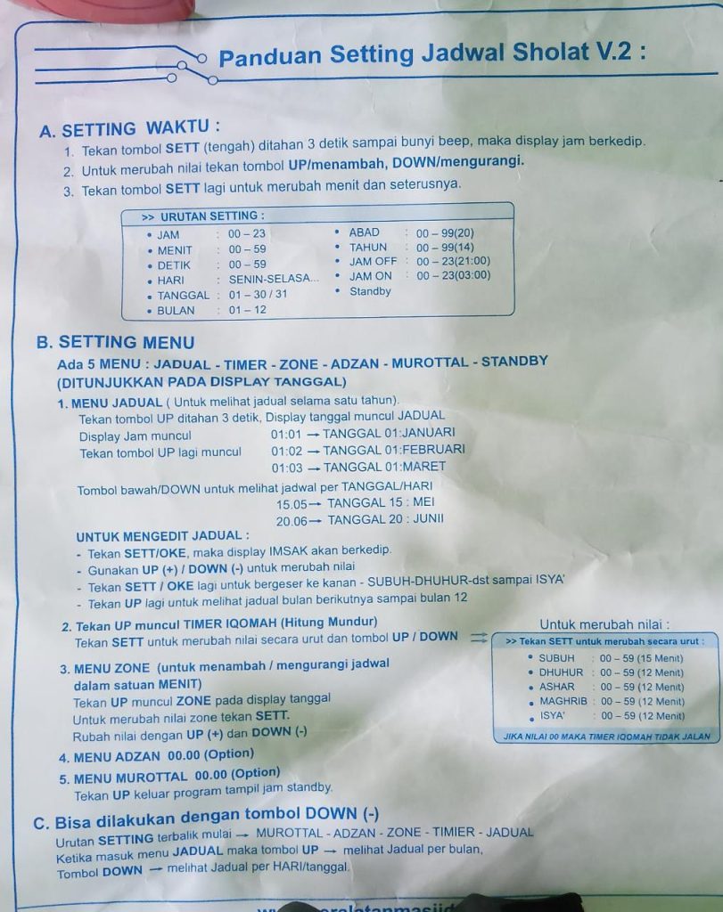 panduan cara setting jam digital masjid